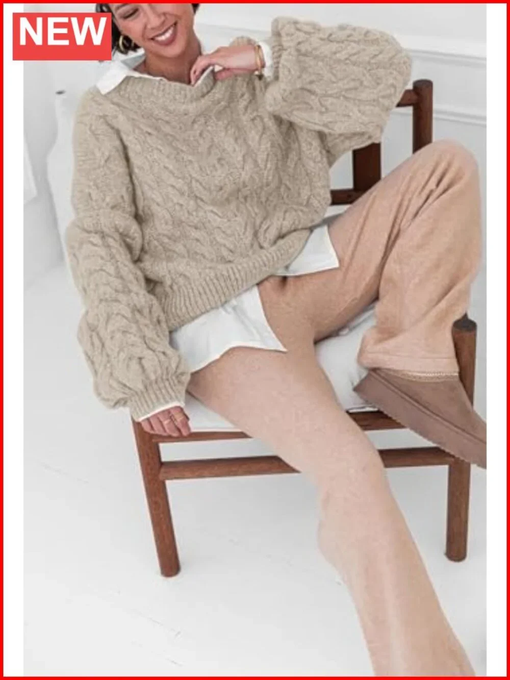 PRETTYGARDEN Cable Knit Oversized Sweater Loose Pullover Crewneck Chunky